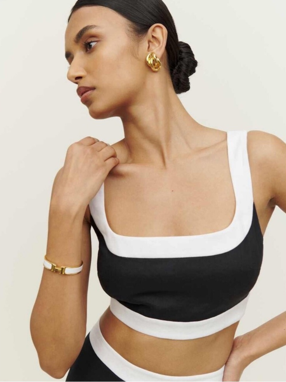 Reformation Robbie Black and White Linen Top